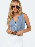 Light Wash Button Front Denim Vest