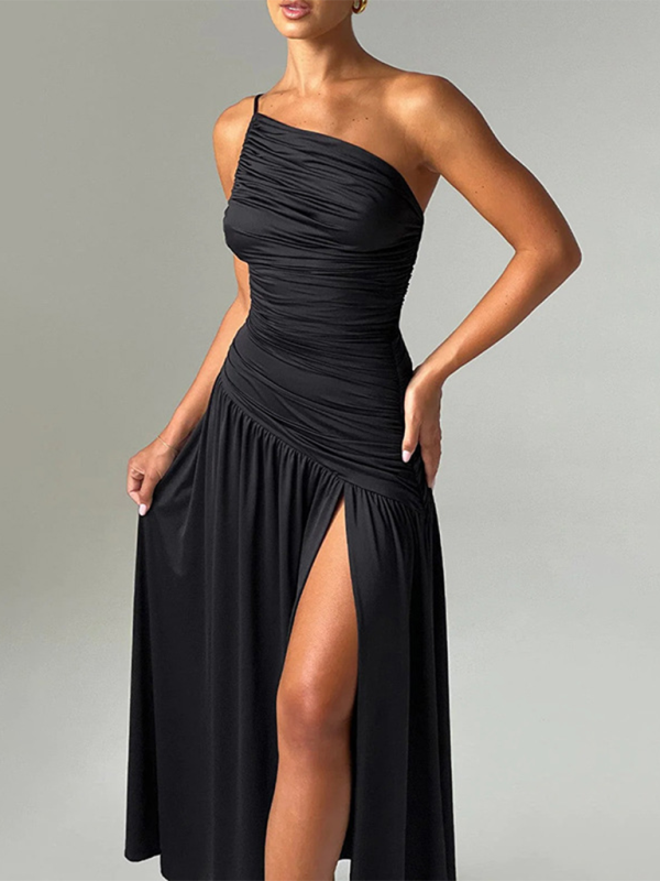 Black Half Strap Maxi Dress