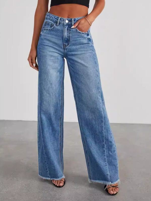 Wide Leg Frayed Hem Jeans