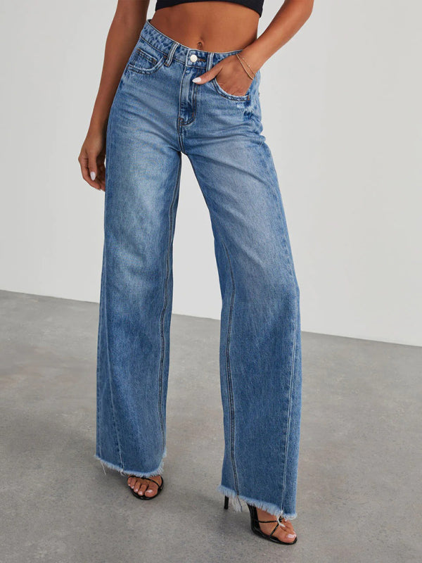 Wide Leg Frayed Hem Jeans