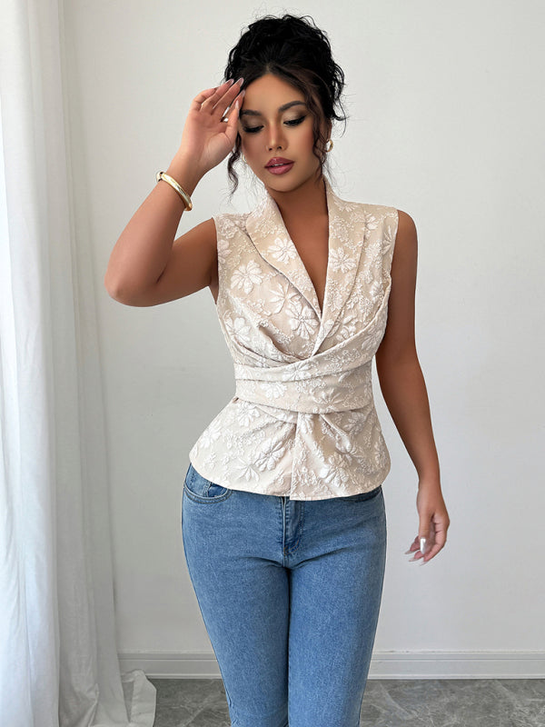 Nude Embroidered Waist Cinching Top