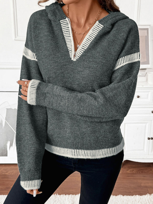 Charcoal Quarter Zip Hooded Sweater