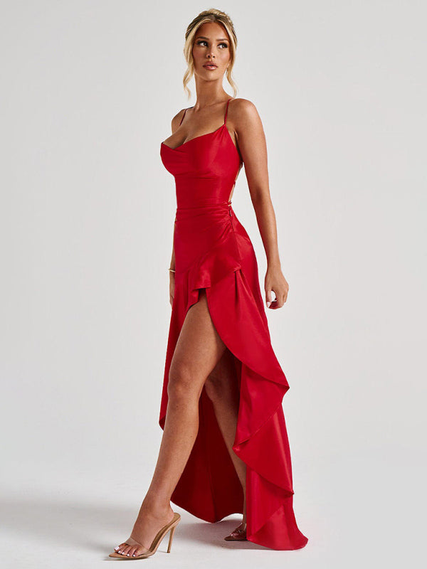 Isabella High Slit Ruffle Dress